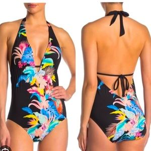 Laundry by design one piece swimsuit black floral size XLarge